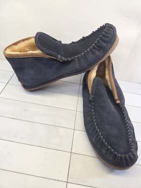 LL Bean Mens Wicked Good Slippers Blue Suede Shearling Moccasins Men's Size 11